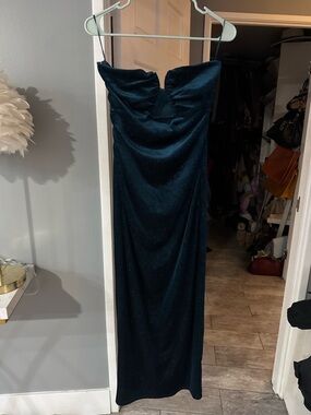 12th Tribe Strapless Teal Evening Gown